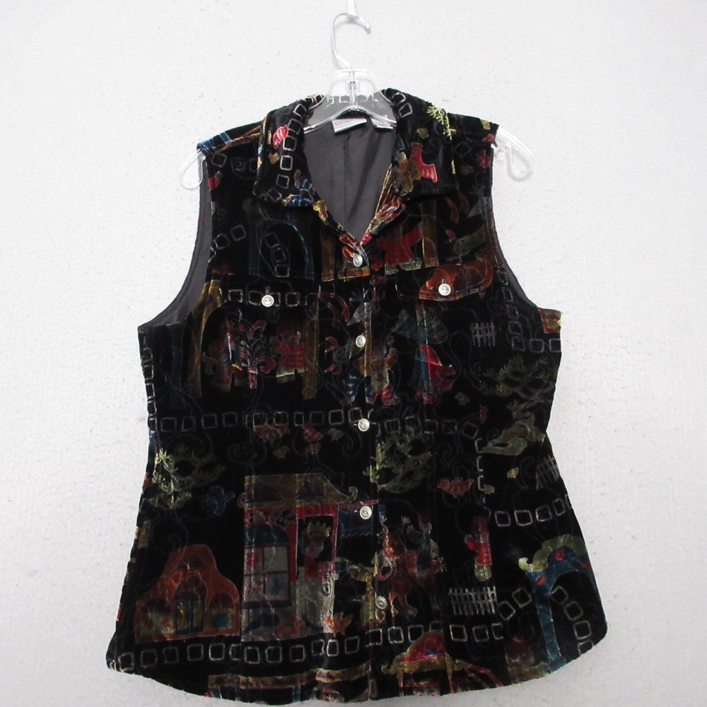 Chicos Vest 1 Or Medium Asian Art To Wear Vintage Silk Blend Collector'sβ Item